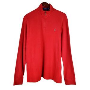 POLO RALPH LAUREN Red Estate Rib 1/4 Zip Pullover Sweater Size M